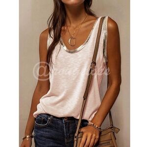 Rouge! Blush Pink Tank with Metallic Trim